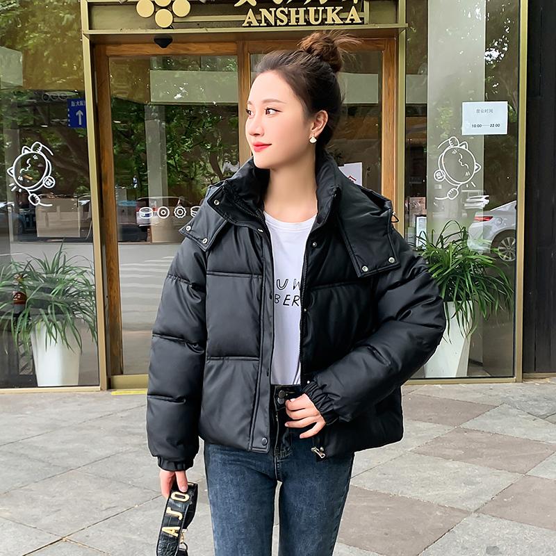 Women's Autumn Winter Solid Color Hooded Rhombic Lattice Loose Casual Medium Short Parka Coat Jackets Outwear