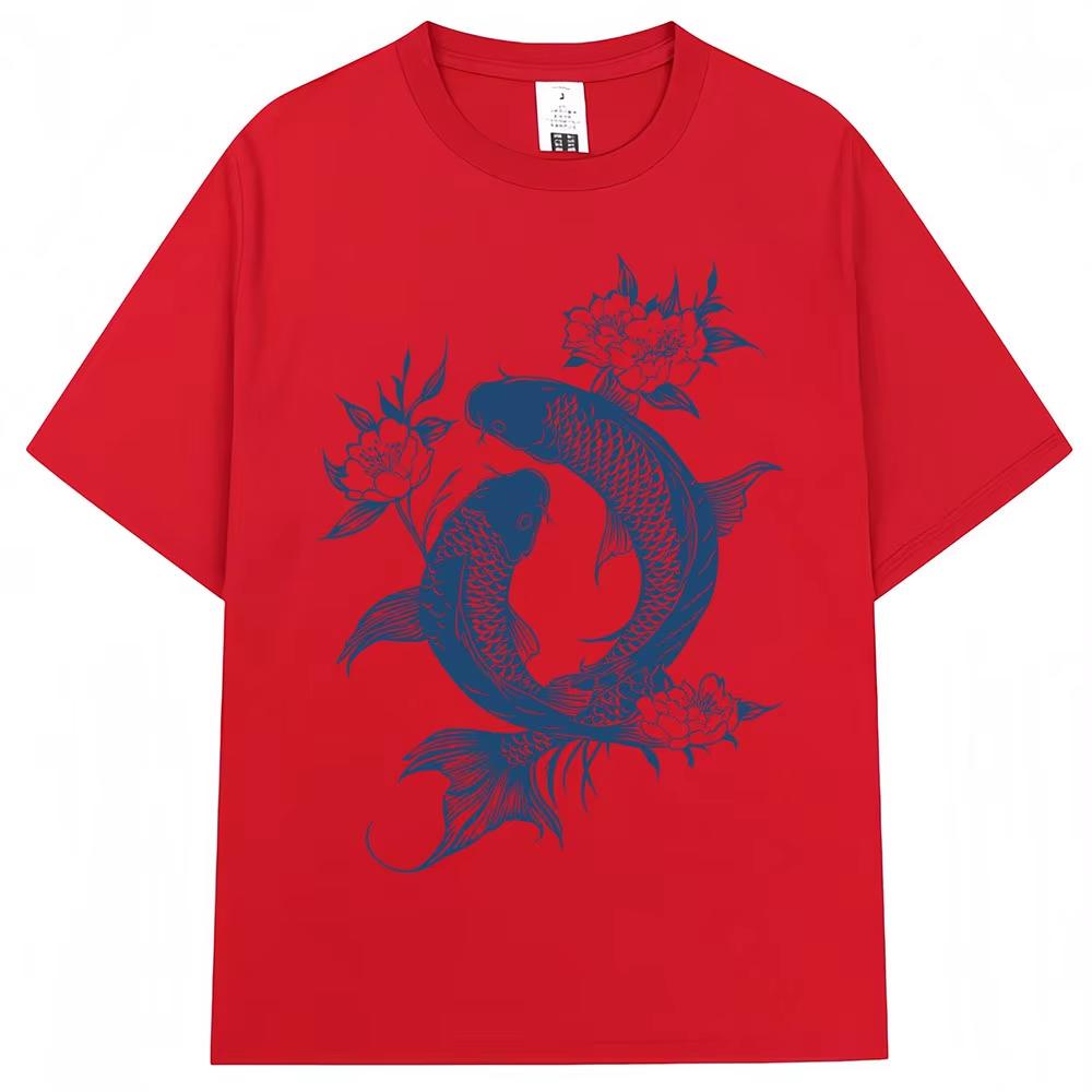 Japanese Koi Fish Tokyo Style Graphic Tshirt Unisex Women Fashion Vintage Summer Tshirts pure Cotton Casual Tees Streetwear