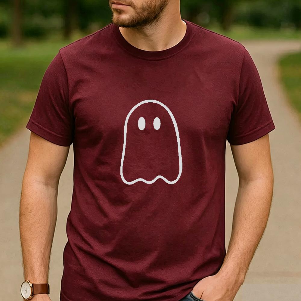 Minimalist Simple Line Ghost Graphic T Shirt Unisex Cotton Short Sleeve Cute Spooky Halloween Fall Black Casual Tee