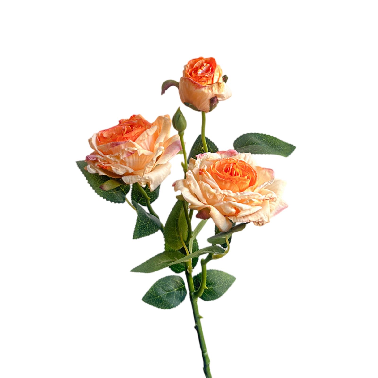 

Artificial Rose Stem, 24 Inch, Silk Flowers With 3 Blooms, Premium Polyester Material, Wedding And Event Decor, Indoor Use, No Maintenance Required One Size шафрановый