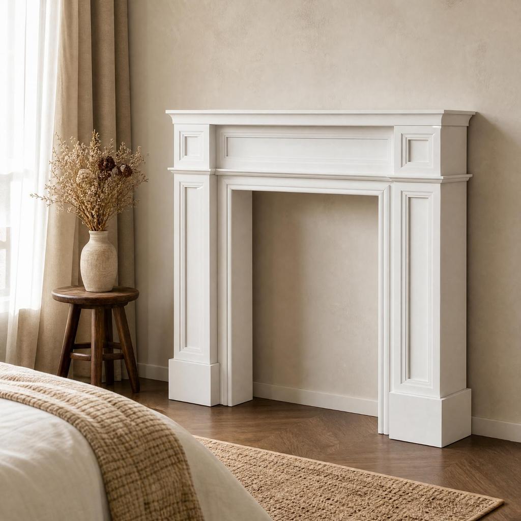 French Country Faux Fireplace Mantel Cabinet Painted Finish Freestanding