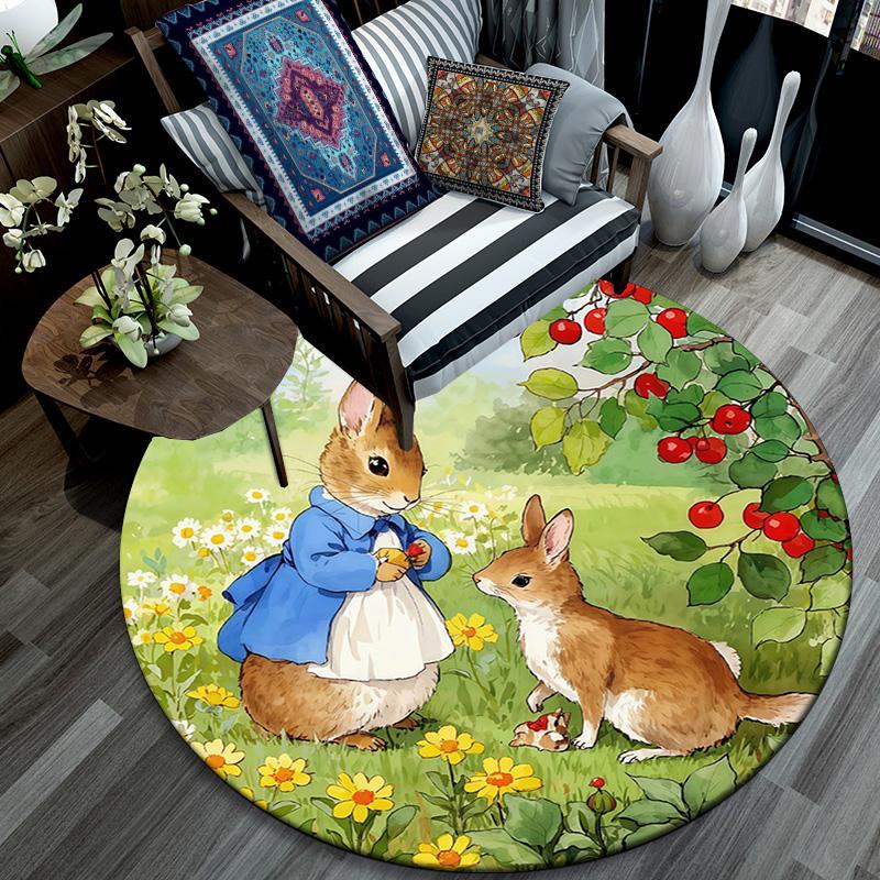 Peter Rabbit2 Round Area Rug,Carpet Rug for Living Room Bedroom Sofa Playroom Decor,Non-slip Floor Mat