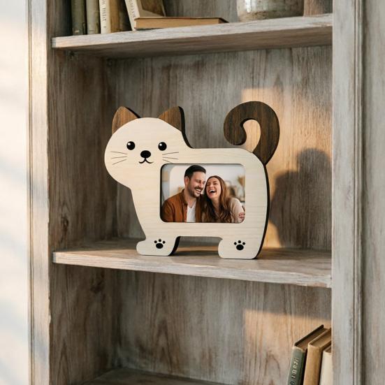 1/2 Stück Cartoon Katze Holz Fotorahmen Hund Form Bildhalter Dekoration für Zuhause Büro Schreibtisch Tierliebhaber Geschenk