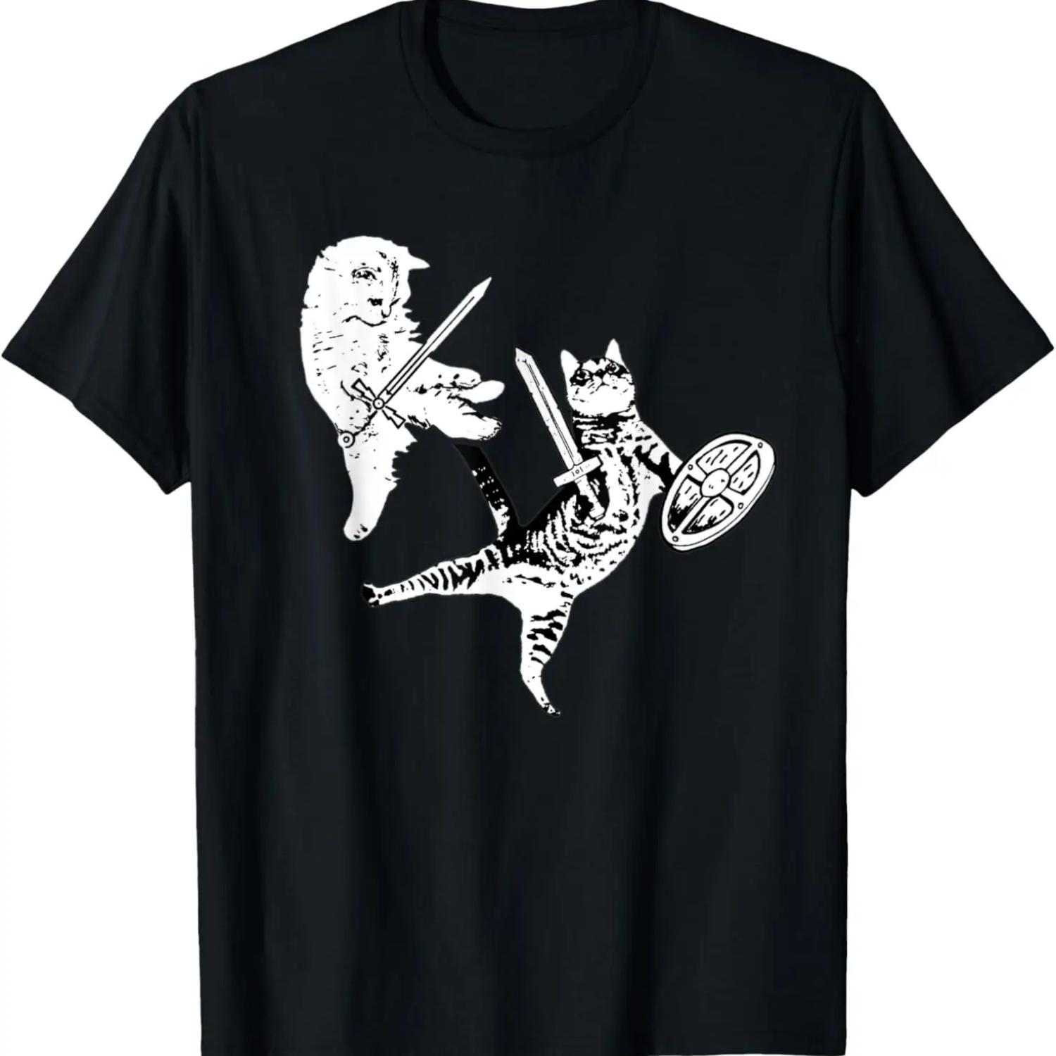 

Kitty Cat Sword Fight Shield Funny Warrior Cat Pet Lovers T-Shirt XXXXXL чорний