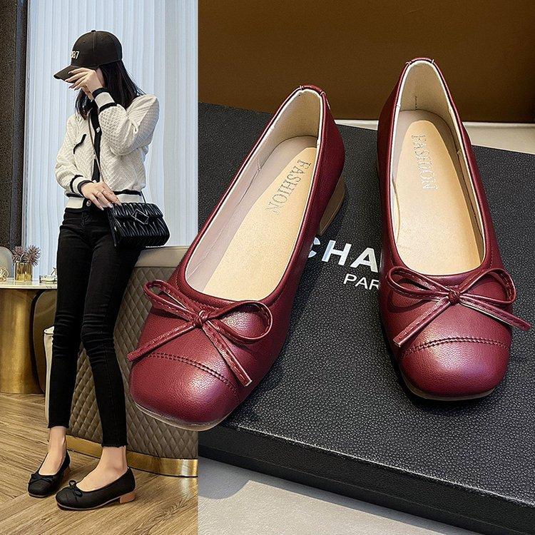 Mary Jane Shoes Women's Flats 2025 Autumn New Gentle Bow Doudou Shoes Soft Leather Soft Sole Shallow Mouth Single Shoes