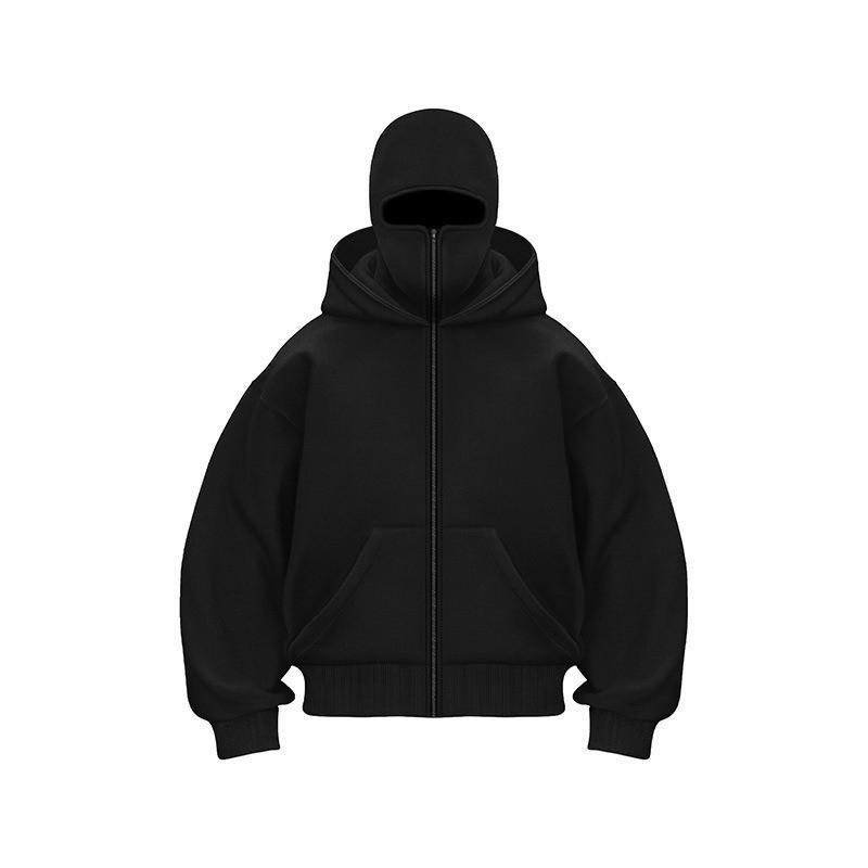 Unisex Oversized Zip-Up Hooded Sweatshirt Winter Warm Fleece Lined Casual Streetwear Korean Style
