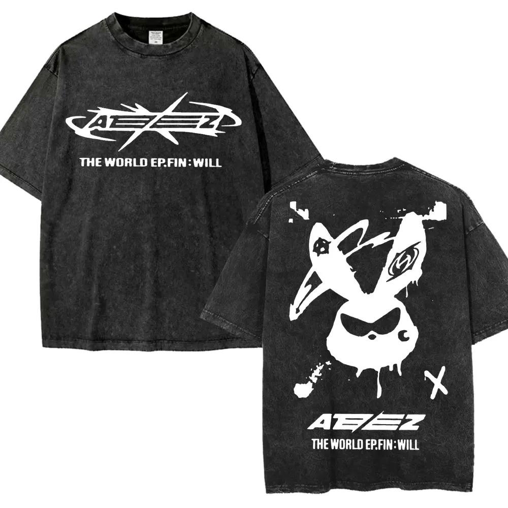 

2026 Футболка с коротким рукавом, круглым вырезом, в стиле Y2k, мужская, женская, одежда, новинка, топ и футболки, мужская футболка, стираная, ограниченная серия, корейская группа Mingi Ateez, с принтом L