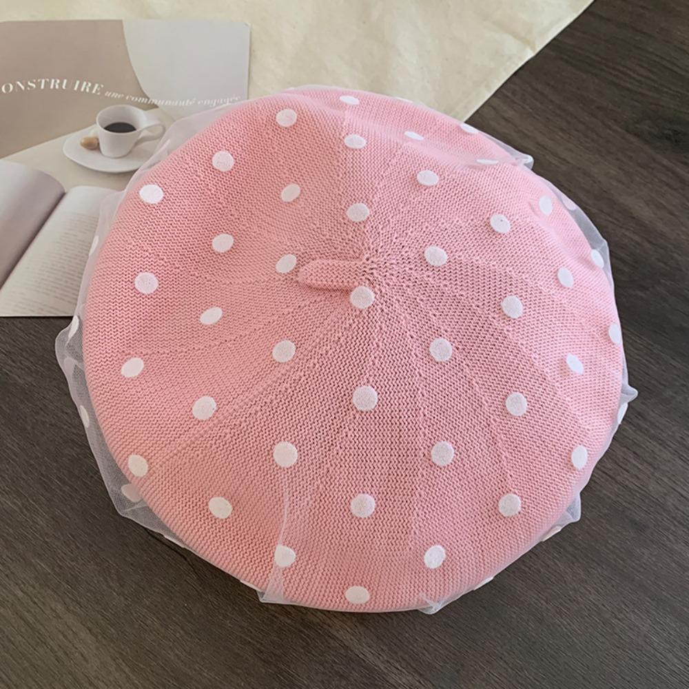 Korean Polka Dot Berets Mesh Beanie Cap British Knit Painter Caps  Streetwear