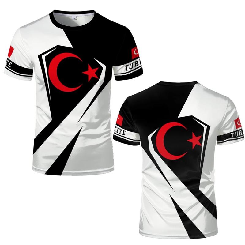 Türkiye Flag 3D Printed T-shirt Türkiye Style Pattern Men's Top Summer Fashion Football Short Sleeve Sweatshirt