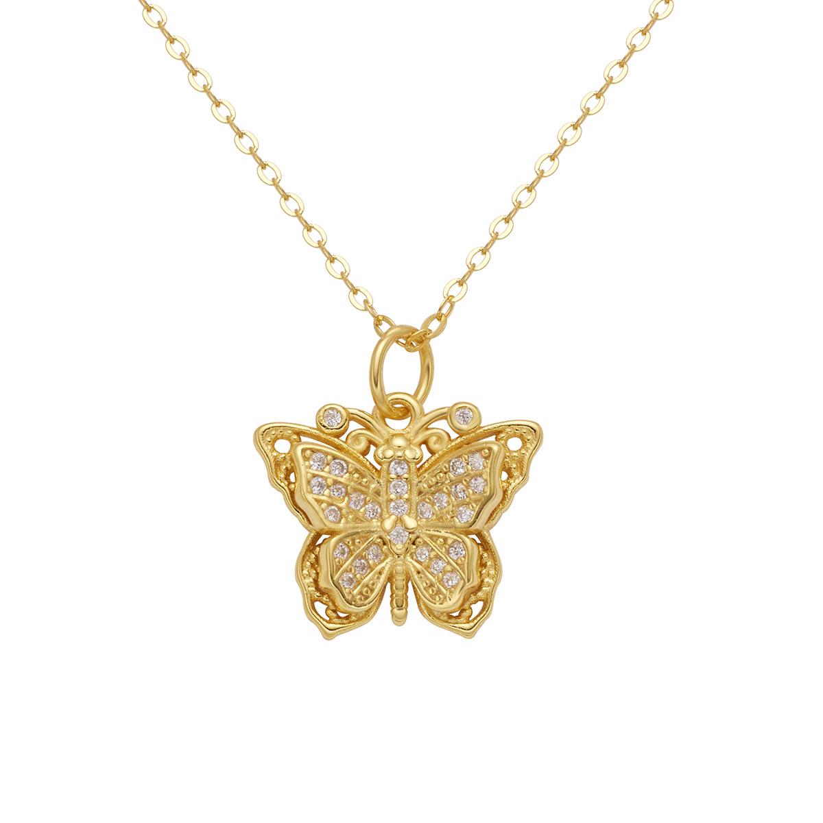 

S925 silver flower silk full diamond butterfly necklace women s diamond-encrusted butterfly pendant for girlfriend collarbone chain jewelry 925 Silver