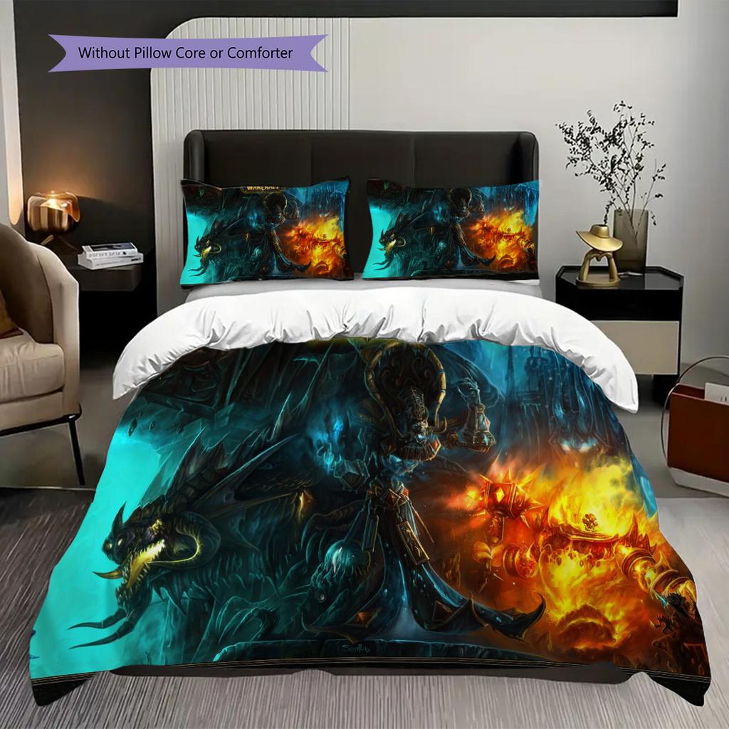 Epic Fantasy Battle Scene Bedding (1 * duvet cover + 2 * pillowcase, without core) 2D Flat Soft and comfortable Bedding set Christmas birthday gift