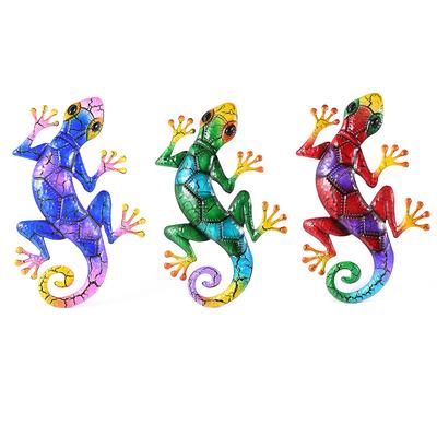 3Pcs Metal Gecko Wall Art Colorful Sculpture Hanging Wall Decor for Indoor Outdoor Home Bedroom