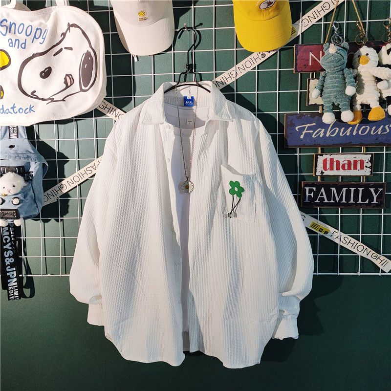 Spring and Autumn Japanese Style Design Sense Small Crowd Waffle Hong Kong Style Decal Loose Relaxed Men's Shirt Thin Coat