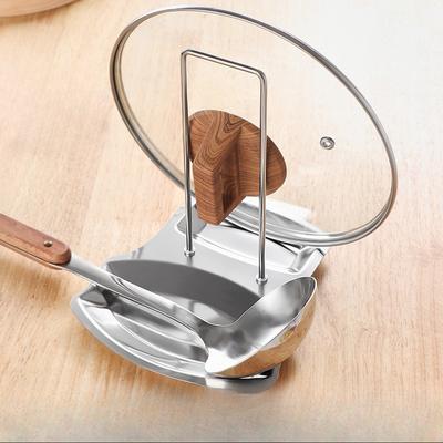 1pc Creative Practical Stainless Steel Pot Lid Rack And Spoon Rest Holder Kitchen Tool For Organizing Cooking Utensils Sleek Sil