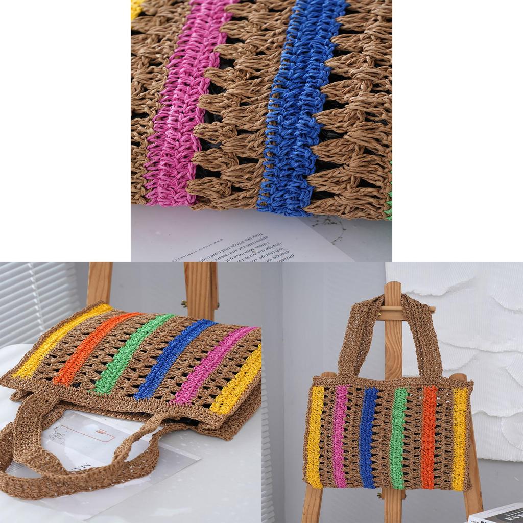 Cotton Rope Tote Bag With Openwork Stripes For Casual Daily Use