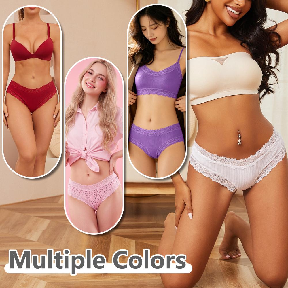 FINETOO 3Pcs Cotton Lace Patchwork Bikini Panties Women Seamless Floral Print Brazilian Pants Low Waist Breathable Female Sexy Lingerie
