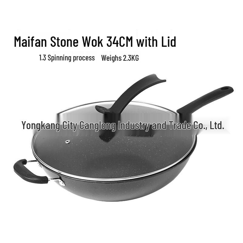 34CM Refined Iron Non-stick Wok with Lid