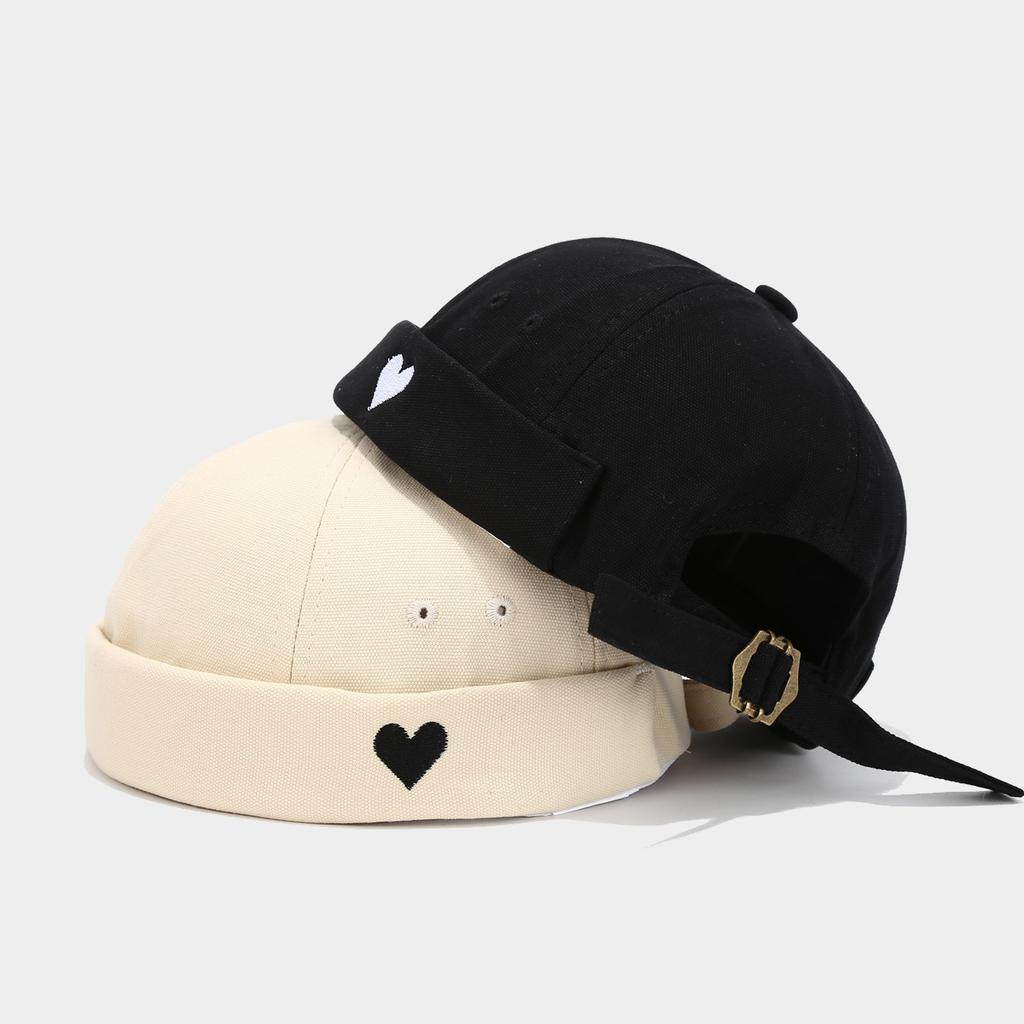 Unisex Heart Embroidered Docker Hat Brimless Skullcap for Women Daily Street Wear