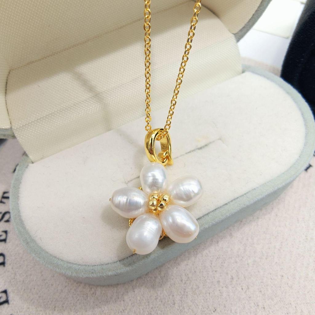 Baroque Pearl Five-Petal Flower Earrings - S925 Silver, Original Retro Design, Versatile Celebrity Style