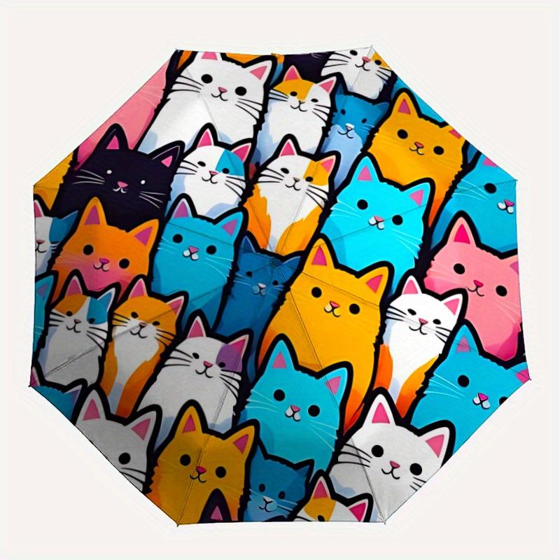 

1pc Colorful Cats Automatic Opening/Closing Folding Umbrella with 12 Ribs, Plastic Handle, Windproof Portable Sunshade Umbrella y250726052