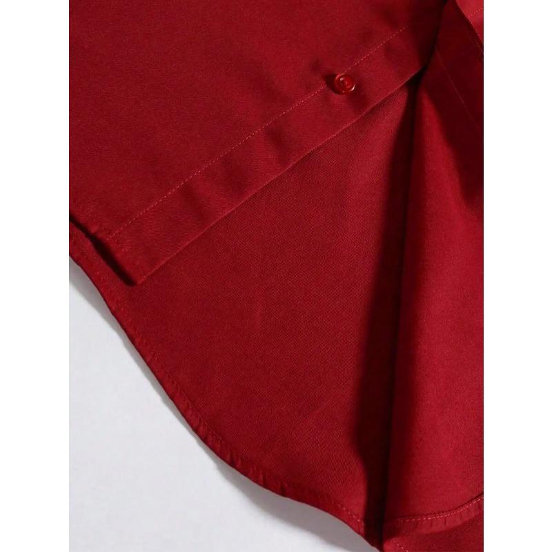 Men's Solid Red Long Sleeve Formal Dress Shirt for Business Office Wear