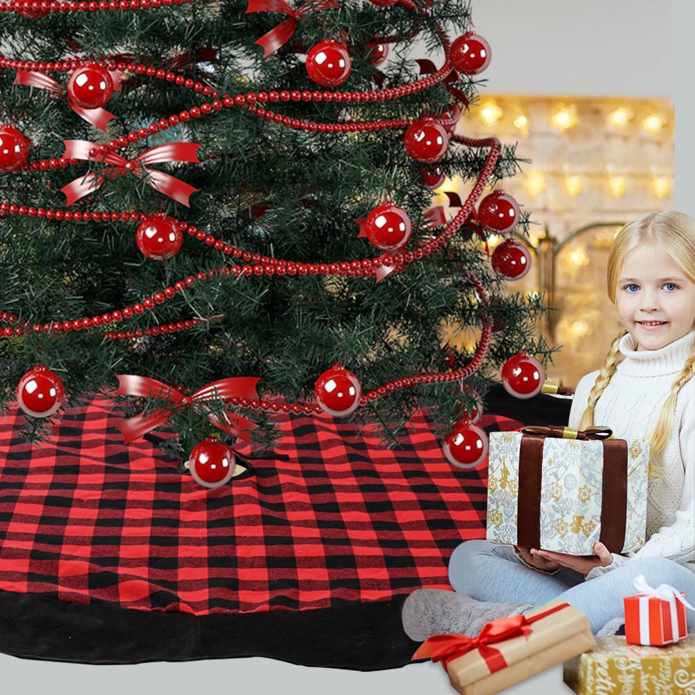 Premium Red And Black Buffalo Check Velvet Christmas Tree Skirt Ideal For Holiday Settings