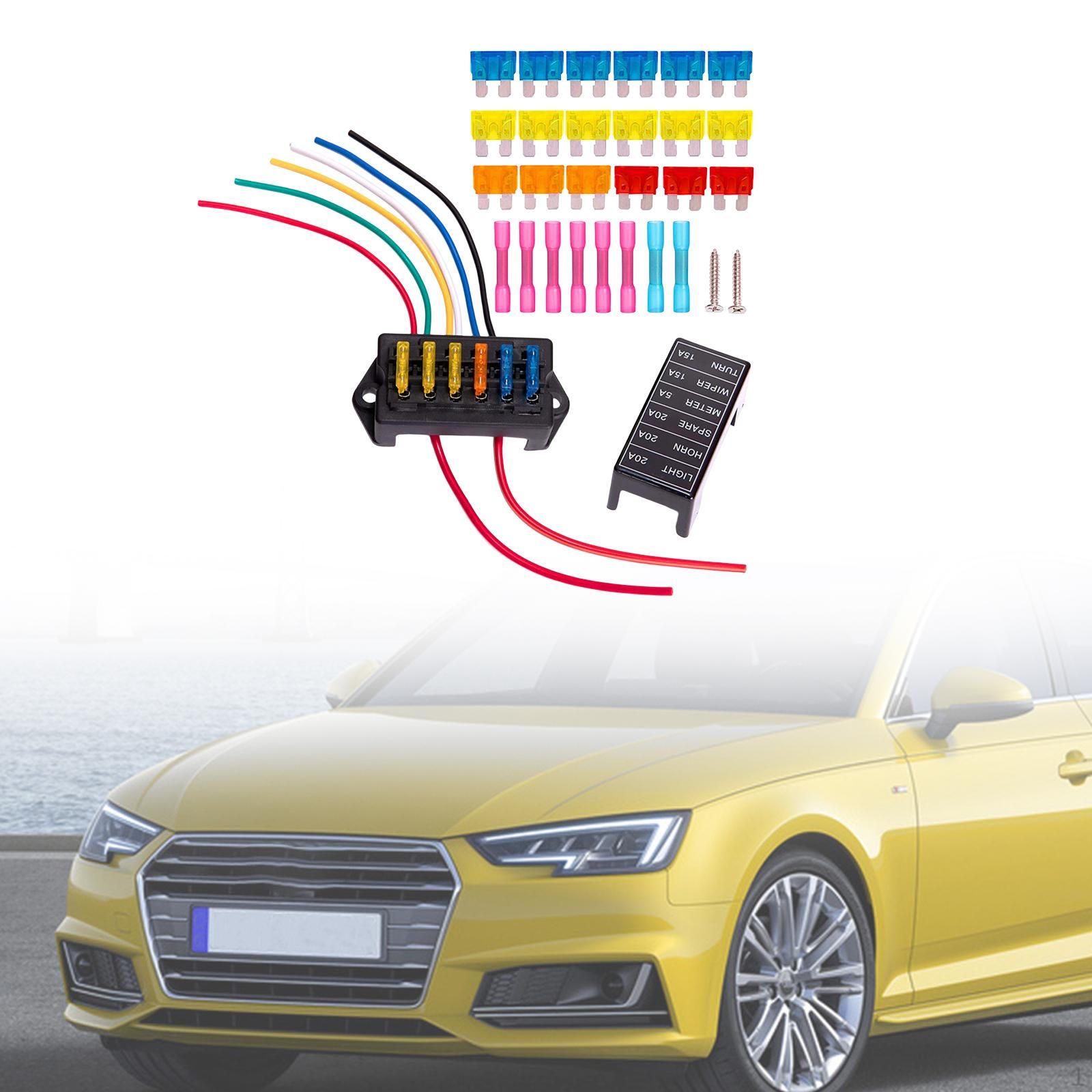 

Автомобильный блок предохранителей, 2 входа, 6 выходов, держатель панели с 5A, 10A, 15A, 20A, универсальный ремонт морских лодок