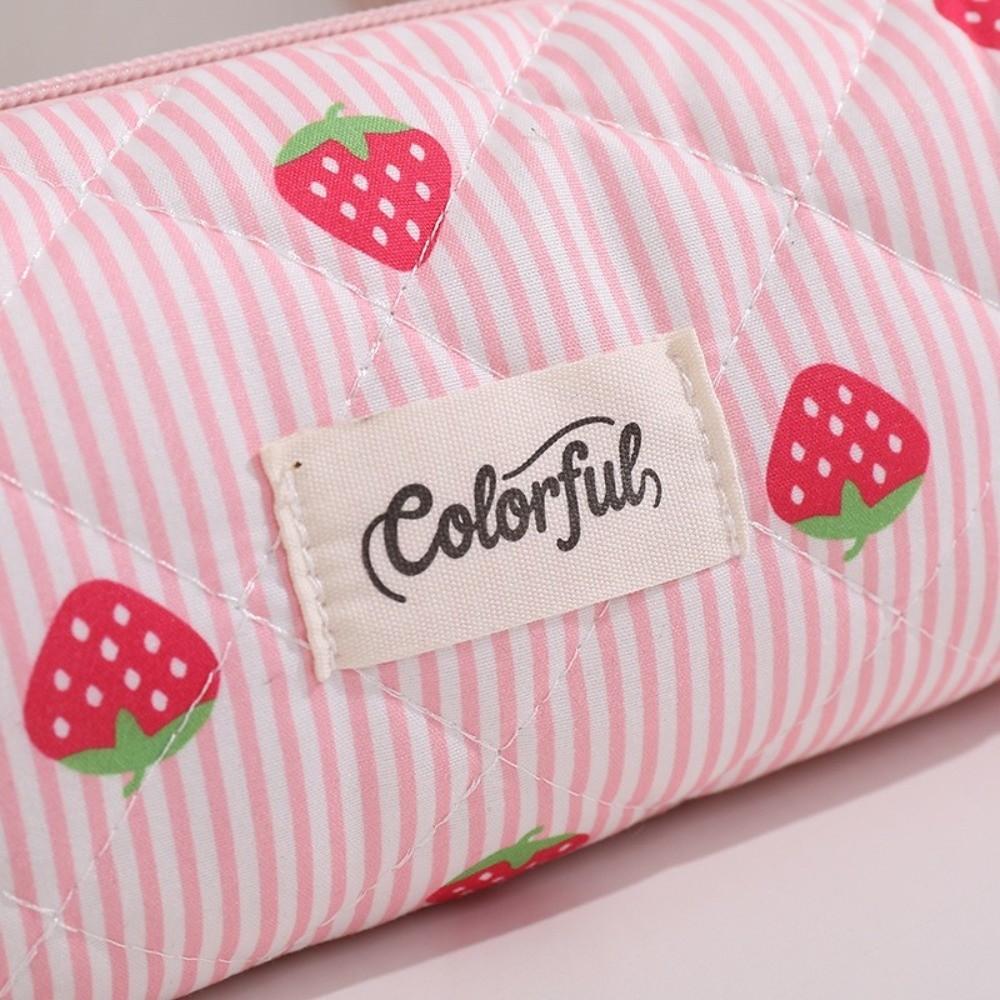 Quilted Stationery Bag Strawberry Striped Pencil Pouch INS Stationery Pouch  Gift