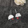 Vintage Silver Color Round Red Stone Earrings Ethnic Black Dispensing Carving Pattern Dangle Earrings for Women Jewelry