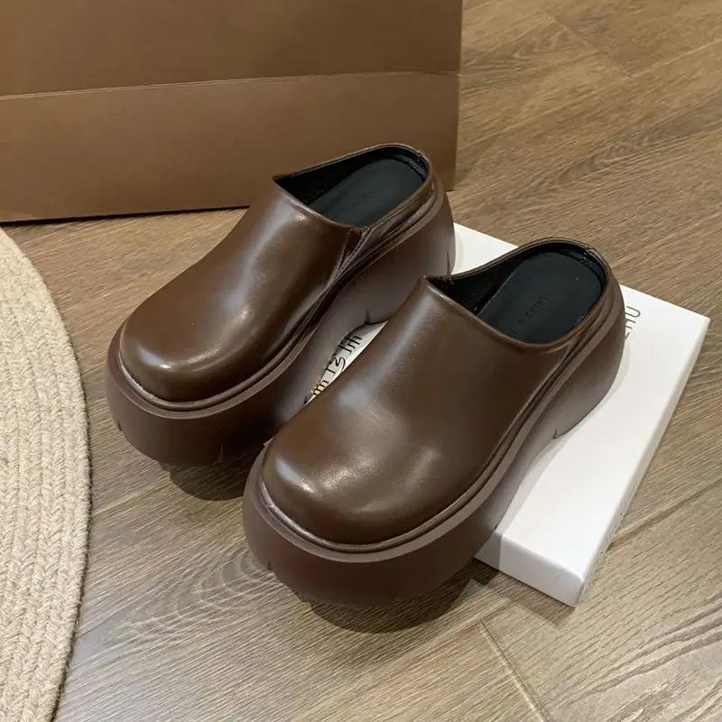 Fashion Spring Flats Platform Mules Shoes Women Slingback Slippers Shoes 2024 Designer Fad Sandals New Casual Walking Flip Flops Female