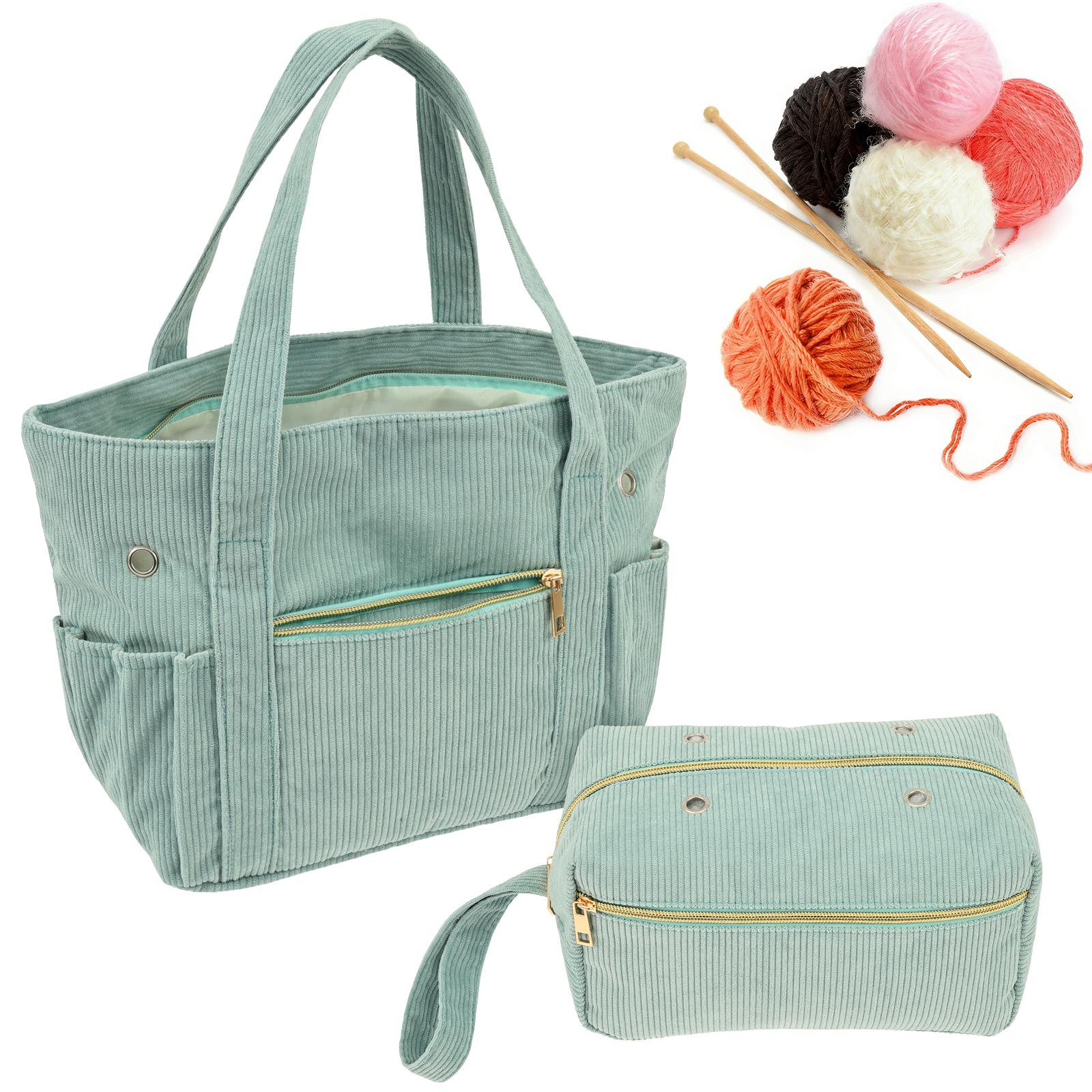 2Pcs Yarn Crochet Bag Knitting Storage Sewing Machine Tote Portable Travel with Grommet Needle Holder Knitting Bag DIY Organizer синий 3570₽