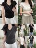 Cotton Short Sleeve T Shirt For Women With Pleated Design And Slim Fit For Casual Wear