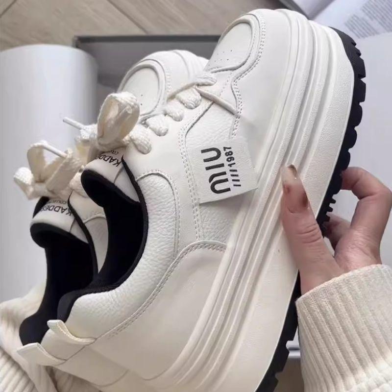 

Обувь Мейяр, женская весенне-осенняя, на платформе, с круглым носком, маленькие белые туфли, спортивная обувь для кампуса, обувь-хлеб, увеличивающая рост, повседневная обувь 40 бежевый