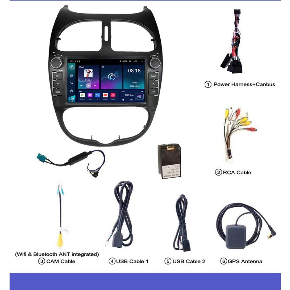 2 DIN autorádio s Androidem pro PEUGEOT 206 206CC 206SW 2000-2008 Auto Multimedia Player WIFI GPS Autoradio Carplay Navi 2+64GB