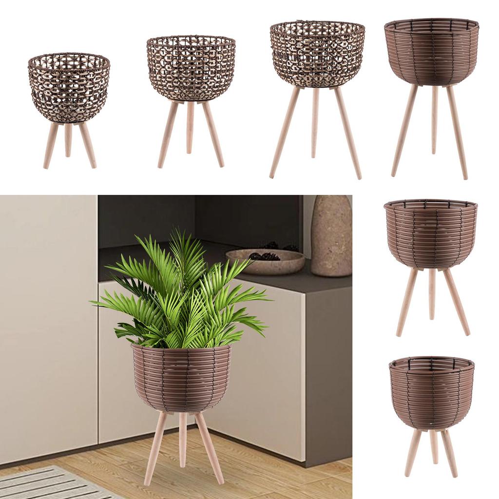 Modern Plant Stand with Wooden Legs Flower Pot Holder for Home Decor