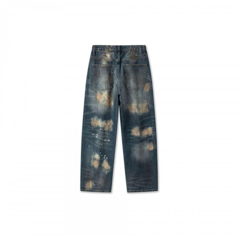 Vintage Distressed Wide Leg Jeans Men Retro Washed Straight Denim Pants Teens