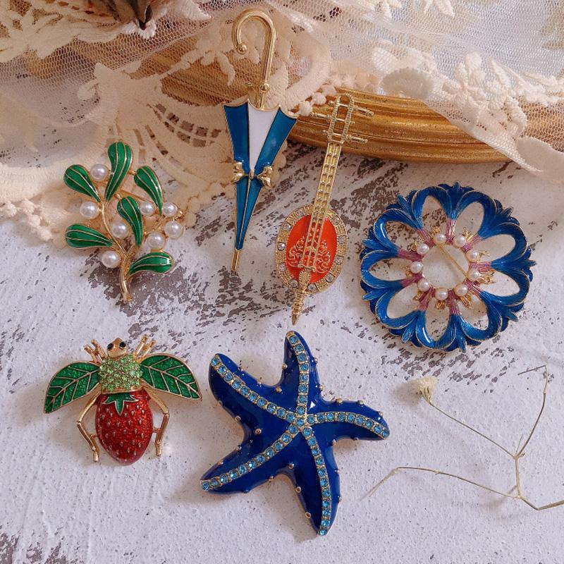 

Exquisite New Color Starfish Umbrella Animal Brooch Small Pearl Waves Female Brooches Party Accessories