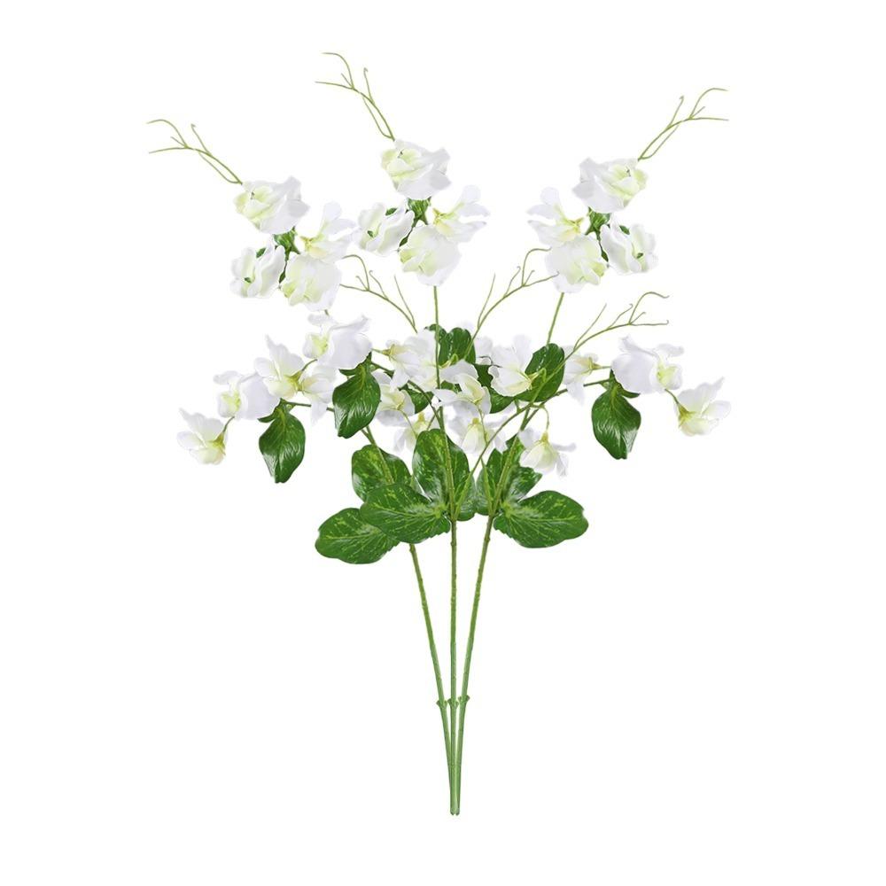 3pcs 21.65x7.87in Sweet Pea Artificial Flower White Single Stem Faux Flower Party Table Display
