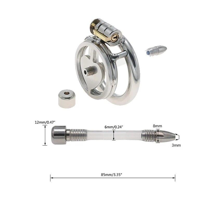 Stainless Steel Chastity Lock CB Lock for Men Penis Cage with Urinary Catheter Gay Slave Cock Ring Sex Toy Ball Stretcher