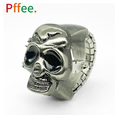 Pffee Vintage Punk Finger Watch Mini Elastic Strap Anillos Para Pareja Jewelry Skull Clock Retro Quartz Reloj Rings Women Men