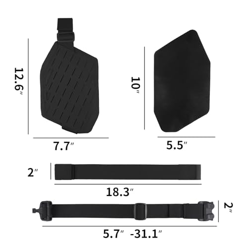 Adjustable Belt and Tactical MOLLE Lowering Leg Platform Lowering Leg Panel for Left Leg (Black)