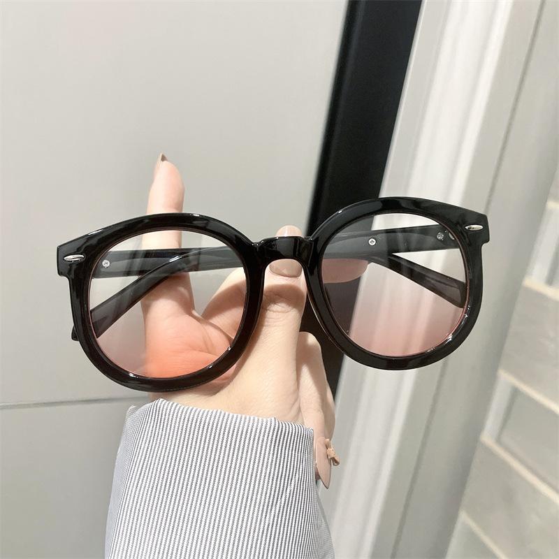 Fashion Women Men Decorative Glasses Round for Ladies Eyeglasses Black Frame Fake Powder Blusher Plain Glasses No Need Makeup