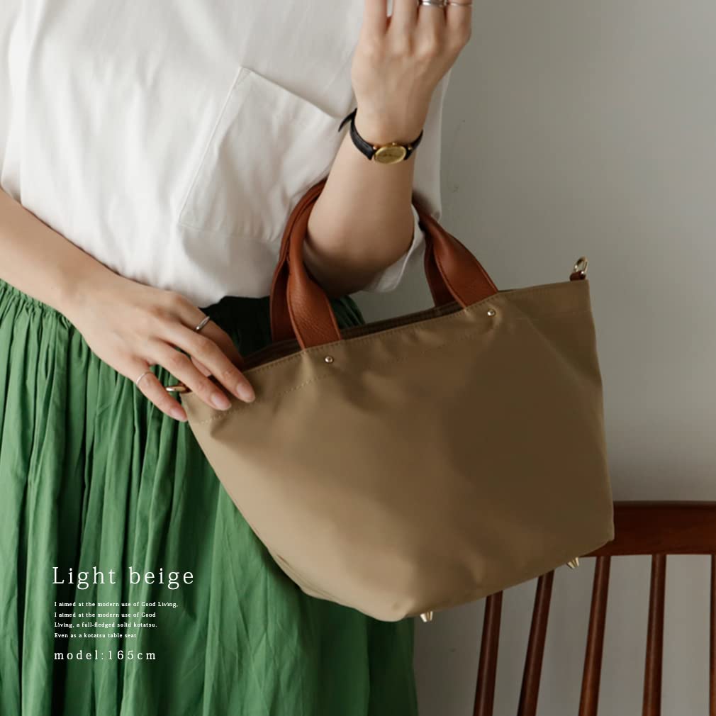 Gratante Genuine Leather Handle 2-Way Nylon Mini Tote Bag for Women, abb-g0015 (Light Beige)