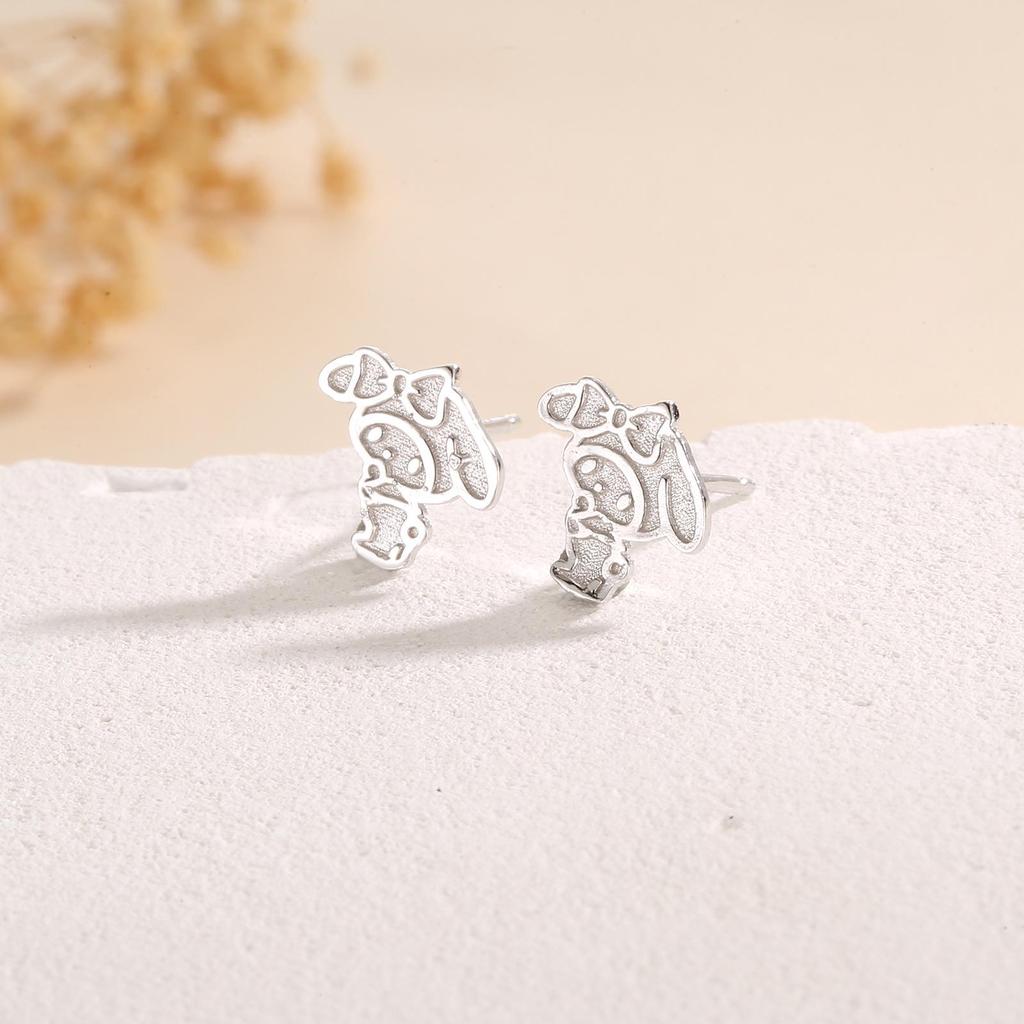 Beixi Sterling Silver Melody Cartoon Stud Earrings - Simple, Delicate, Fresh Niche Jewelry