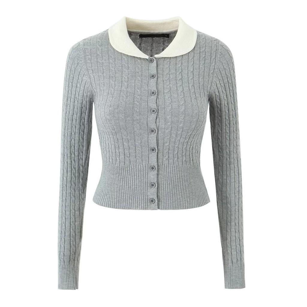 Spring 2025 Women's Age-Reducing Doll Collar Cable Knit Sweater