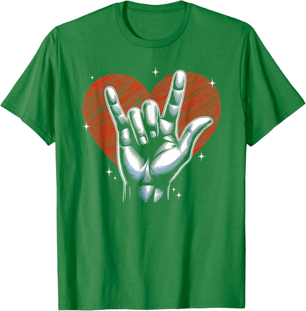 I Love You Hand Sign Rock Gesture Heart Graphic Print Short Sleeve T-Shirt Casual Daily Cotton Tee