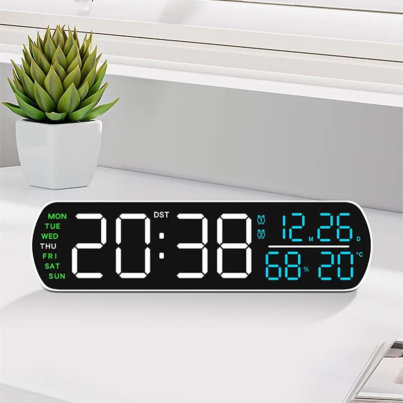 LED Digital Clock Date Week Humidity Temperature Display Brightness Adjustable Electronic 10 Inch LED Table Alarm Clock 12/24H