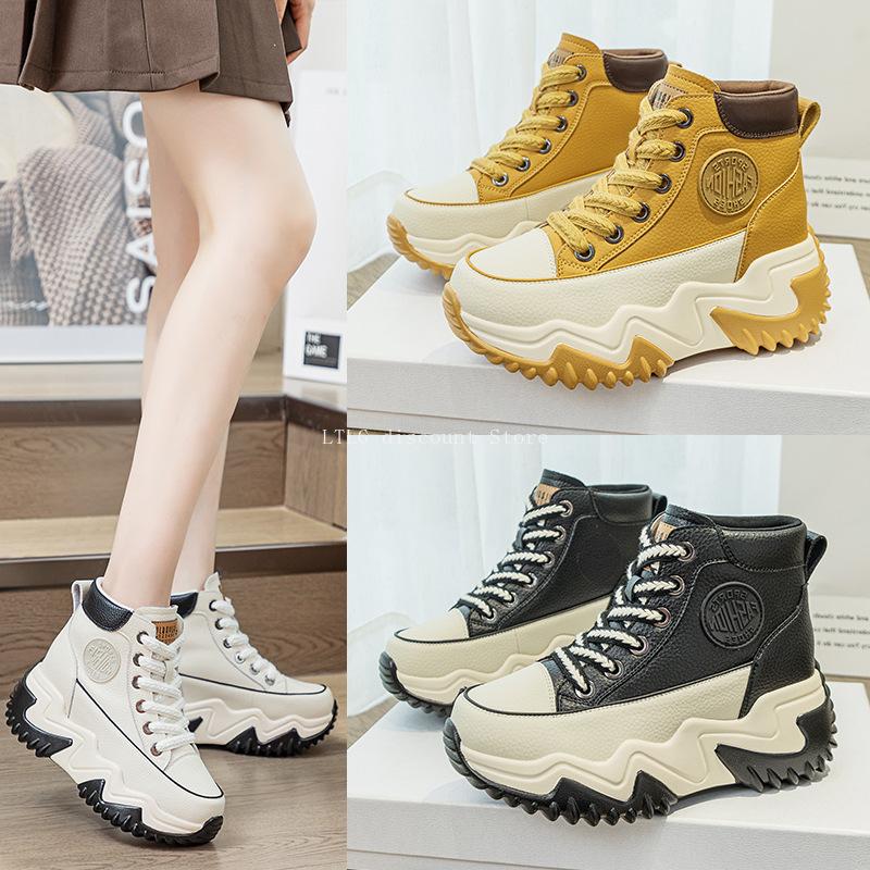 Women's Platform Sneakers Boots  White Yellow Girl Student Shoes Thick Bottom Black Sports Trainers Plataforma Mujer  New