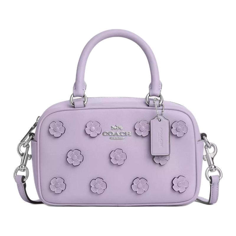 

COACH SATCHEL 18 Flower Decoration Smooth Leather Shoulder Handbag Small Women s Purple фіолетовий