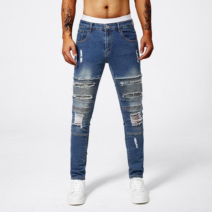 

Рваные джинсы мужские зауженные брюки летние тонкие повседневные брюки в корейском стиле мужские 36 синий